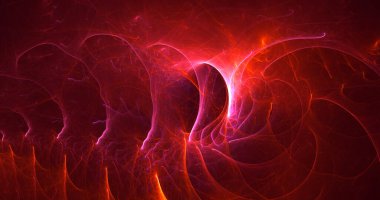 Soyut kırmızı fraktal ışık arkaplanı 3 boyutlu oluşturuluyor