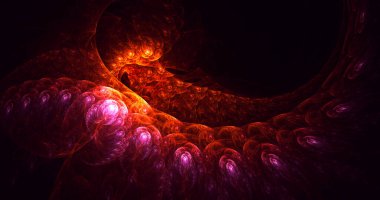 Soyut kırmızı fraktal ışık arkaplanı 3 boyutlu oluşturuluyor