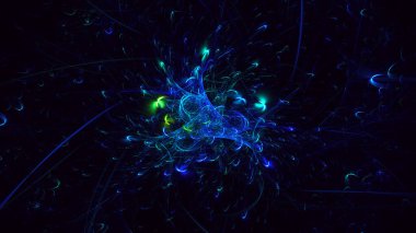 Soyut mavi fraktal ışık arkaplanı 3 boyutlu oluşturuluyor