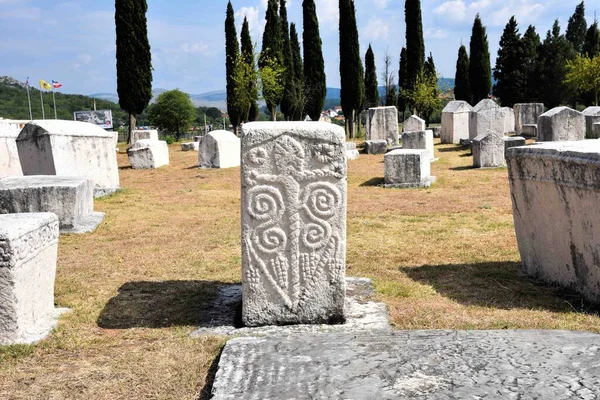 Stolac, Bosna-Hersek - 08 08 2020: Steci Ortaçağ Mezar Taşları Stolac 'ta.