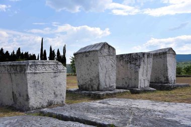 Stolac, Bosna-Hersek - 08 08 2020: Steci Ortaçağ Mezar Taşları Stolac 'ta.