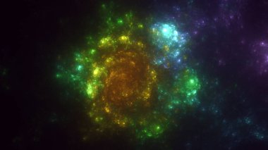 Parlak merkezli, soyut, çok renkli fraktal ışık arkaplanı oluşturuluyor