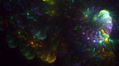 Parlak merkezli, soyut, çok renkli fraktal ışık arkaplanı oluşturuluyor