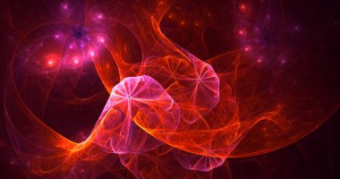 Soyut kırmızı fraktal ışık arkaplanı 3 boyutlu oluşturuluyor