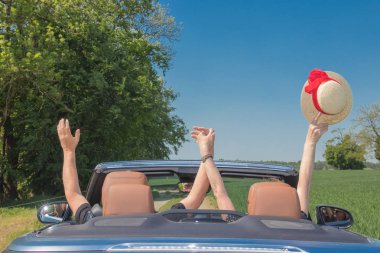 Kıdemli mutlu çift spor araba