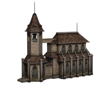 Ortaçağ kilise çan kulesi - beyaz arka plan üzerinde izole ile