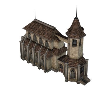 Ortaçağ kilise çan kulesi - beyaz arka plan üzerinde izole ile