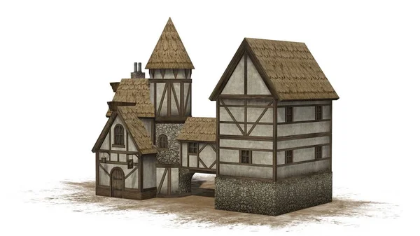 Mittelalterliche Taverne Auf Sandfläche Isoliert Auf Weißem Hintergrund — Stockfoto