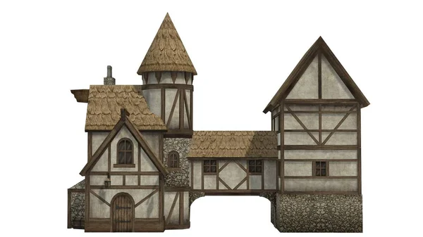 Średniowieczne Taverne Izolowana Białym Tle — Zdjęcie stockowe