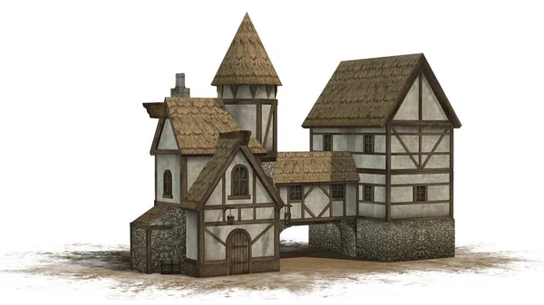 中世纪 Taverne 在沙子区域 被隔绝在白色背景下 免版税图库照片