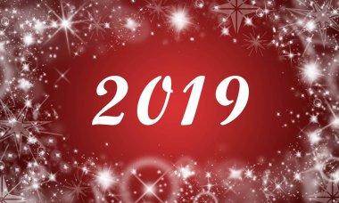 Yıl 2019 tebrik kartı - yıldız kırmızı arka plan üzerinde değişiklik