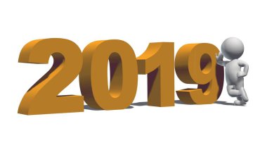 Yıl 2019 3d insanlarla - beyaz arka plan - 3d render izole değişiklik