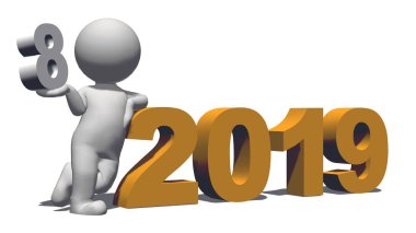 Yıl 2019 3d insanlarla - beyaz arka plan - 3d render izole değişiklik