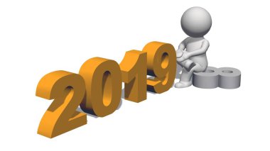 Yıl 2019 3d insanlarla - beyaz arka plan - 3d render izole değişiklik