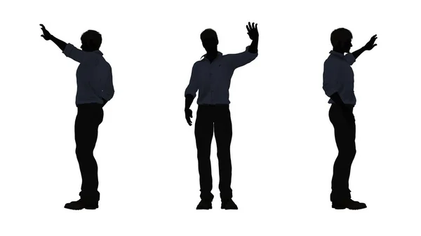 Persone Silhouette Uomo Dire Ciao Punti Vista Diversi Isolato Sfondo — Foto Stock