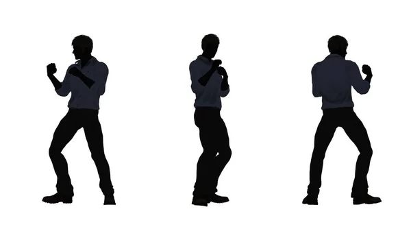 Personer Silhouette Man Boxning Diferent Views Isolerad Vit Bakgrund — Stockfoto
