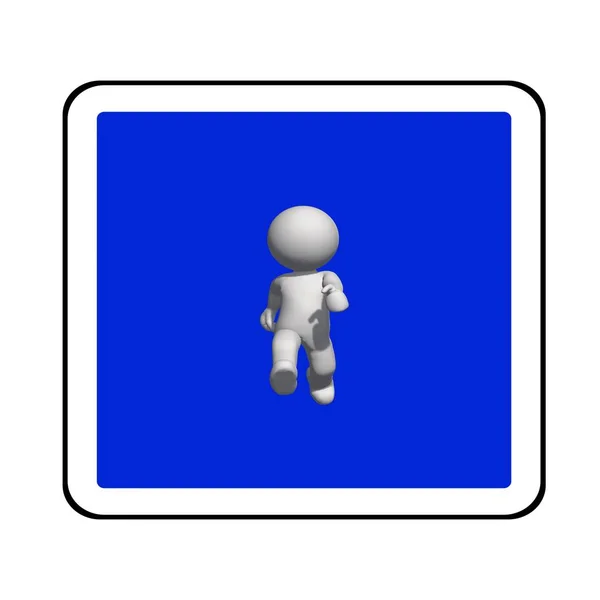 Znak Drogowy Biały Człowiek Niebieski Znak Jest Chodzenie — Zdjęcie stockowe