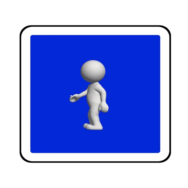 Οδική Πινακίδα Λευκό Άνθρωπος Στο Μπλε Σημάδι Κουνώντας Χέρι — Φωτογραφία Αρχείου