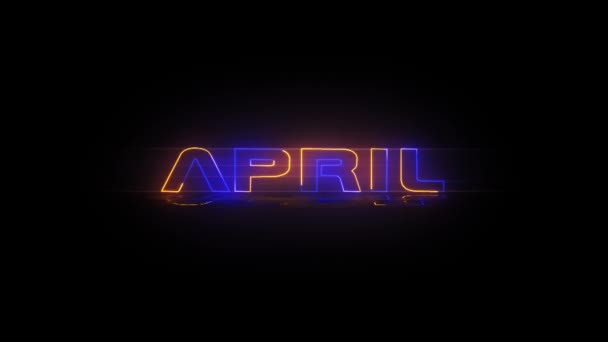 Monate Des Jahres April Neon Text Animation Auf Schwarzem Bildschirm — Stockvideo