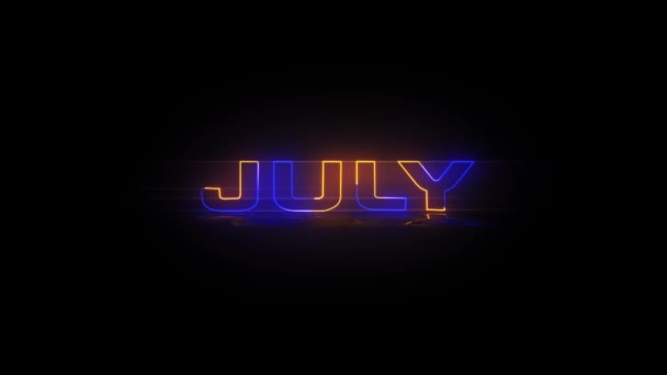 Monate Des Jahres Juli Neon Text Animation Auf Schwarzem Bildschirm — Stockvideo