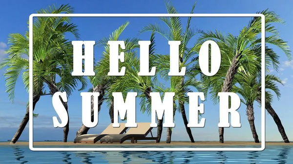 Text Hello Summer Острівний Літній Пейзаж Концепція Місця Відпочинку — стокове фото