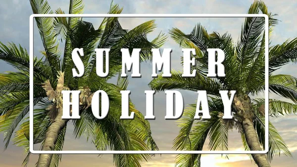 Text Letní Prázdniny Palmové Stromy Proti Nebesům Koncept Tropického Svátku — Stock fotografie