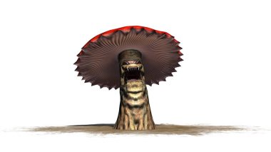 angry mushroom on a sand area - separated on white background clipart