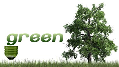 ağaç-ekoloji konsepti ile yeşil metin-beyaz bir arka planda izole