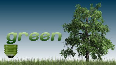 ağaç-ekoloji konsepti ile yeşil metin-bir gökyüzü arka planda izole