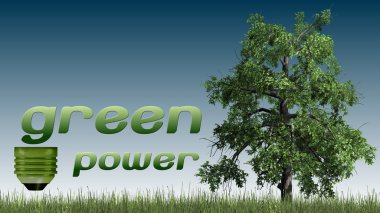 ağaç-ekoloji kavramı ile yeşil güç metin-bir gökyüzü arka planda izole