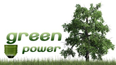ağaç-ekoloji konsepti ile yeşil powewr metin-beyaz bir arka planda izole
