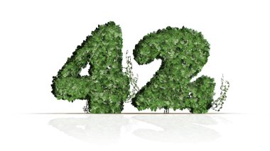 Sayı 42 yeşil sarmaşık yaprakları oluşturuldu-beyaz bir arka planda izole