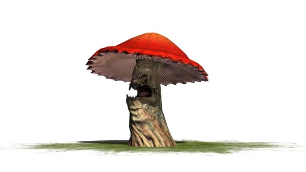 愤怒的蘑菇在绿色区域 分离在白色背景 — 图库照片