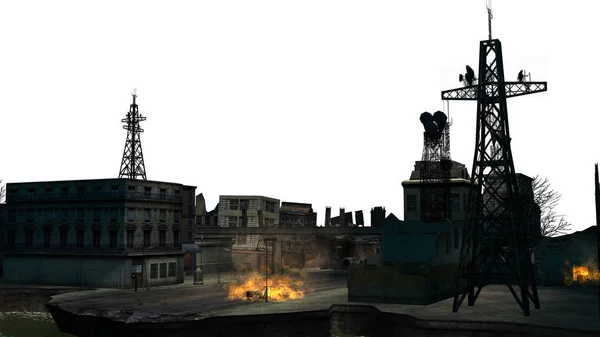 作战阶段城市以爆炸 被隔绝在白色背景 — 图库照片