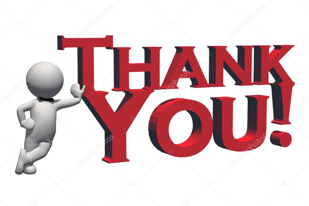 Thank You - 3D text in red and 3D people - isolated on white background