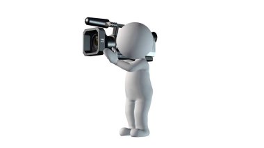 omuz üzerinde bir video kamera ile 3D Insanlar-beyaz arka planda izole