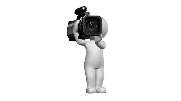 Mensen Met Een Videocamera Schouder Geïsoleerd Witte Achtergrond — Stockfoto