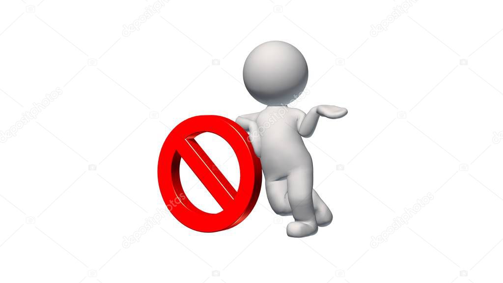 3D People with STOP sign - isolated on white background