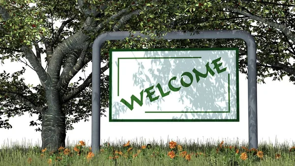 Bienvenidos Letrero Blanco Parque Entre Los Árboles Aislado Sobre Fondo — Foto de Stock