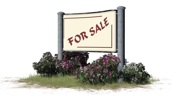 Verkaufen Schild Mit Text Gras Zwischen Büschen Geschäftskonzept Isoliert Auf — Stockfoto