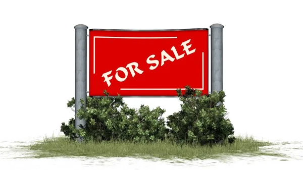 Sale Sign Board Text Grass Bushes Business Concept Isolated White — Stock Photo, Image