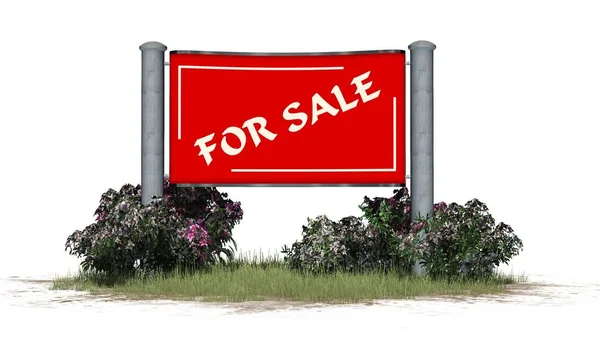 Sale Sign Board Text Grass Bushes Business Concept Isolated White — Stock Photo, Image
