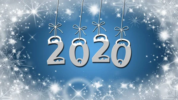 Year change to 2020 greeting card - stars on blue background