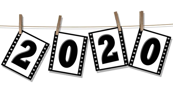 Mudança Ano 2020 Números Tiras Cinema Penduram Uma Coleira Isolado — Fotografia de Stock