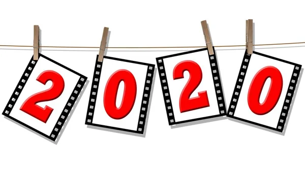 Year Change 2020 Numbers Filmstrips Hang Leash Isolated White Background — Stock Photo, Image