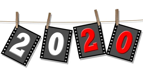Mudança Ano 2020 Números Tiras Cinema Penduram Uma Coleira Isolado — Fotografia de Stock