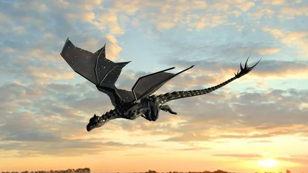 Flying dragon on sky background