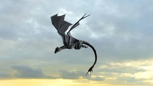 Dragon Volant Sur Fond Ciel — Photo
