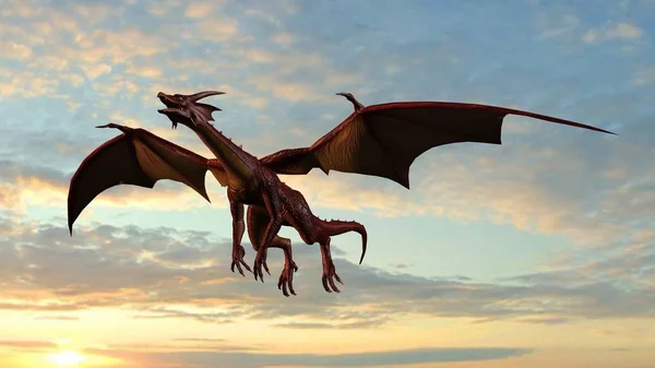 Flying dragon on sky background