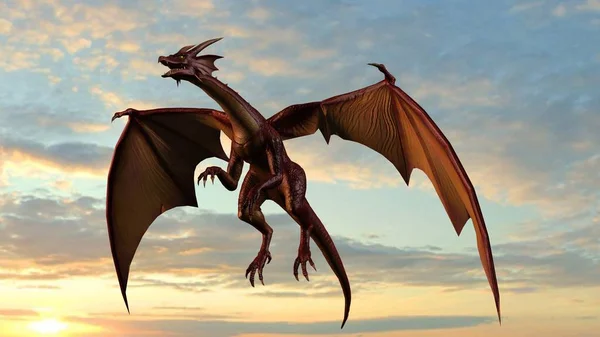 Flying dragon on sky background